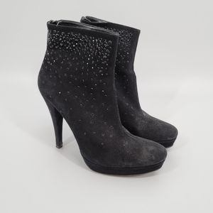 Albano Embellished Black Suede Platform Booties Size 39